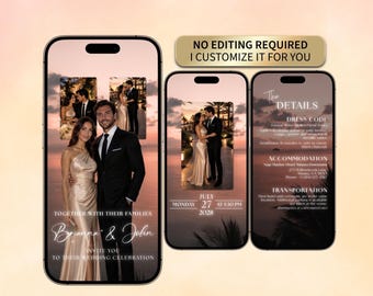 Luxury Sunset Invitation Video, Animated Digital Invite, Destination Wedding, Beach Resort Event