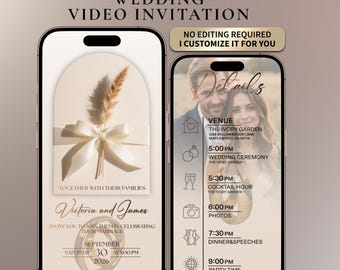 Video Wedding Invitation, Custom Animated Digital Invite, Professionally Designed