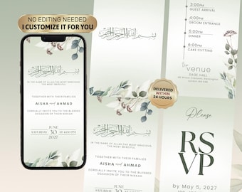 Animated Nikkah Video Invitation, Custom Islamic Wedding Invite, Digital Muslim Evite