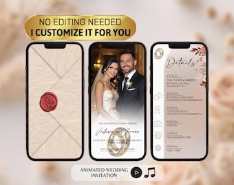 Digital Wedding Invitation Video, Animated Invite, Customizable & Delivered in 24 Hours