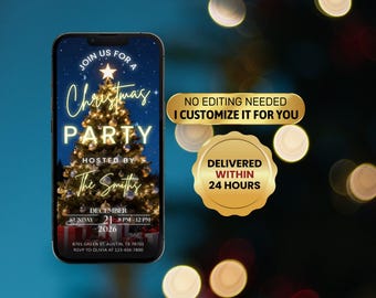 Christmas Party Invitation, Elegant Holiday Digital Invite, Winter Celebration Card