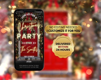 Elegant Animated Christmas Party Invitation, Digital Xmas Family Dinner Invite