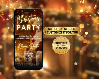 Animated Christmas Party Invitation Video, Santa Claus Fireplace Holiday Evite, Warm Cozy Xmas Invite