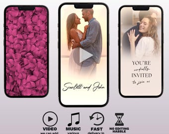May include: A digital invitation featuring a photograph of a couple against a sunset backdrop. The text reads "You're cordially invited to join us" and "Scarlett and John".