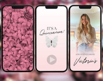 Butterfly Quinceañera Video Invitation: Pink Sweet 16 Evite