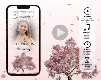 Sakura Cherry Blossom Quinceañera Video Invitation (Digital Evite)