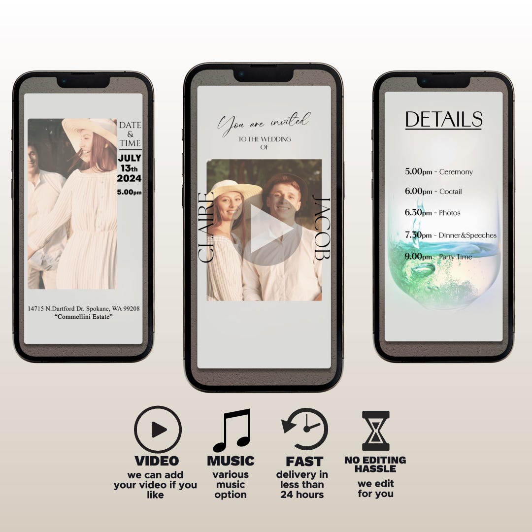 Video Invites Customizable Wedding Video Invitation: Elegant Animated Design (digital ...
