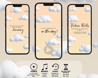 Cloud Theme Baby Shower Invitation Video: Neutral Gender (Digital Invitation)