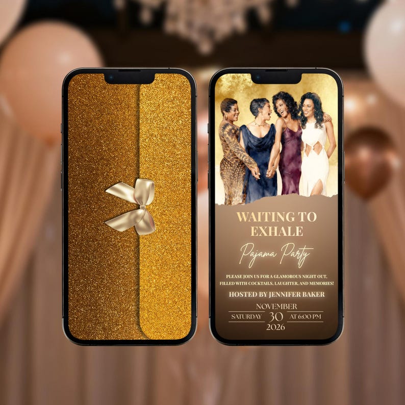 Waiting to Exhale Pajama Party Invitation, Elegant Gold Animated Evite image 6