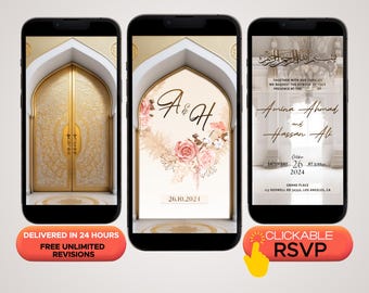 Digitale Nikkah-Einladung: Muslimische Hochzeit Online-RSVP, Anmated-Anpassbare Einladung