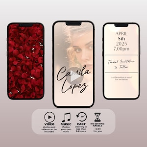 Rose Theme Quinceañera Video Invitation, Save The Date Quinceañera Invitation, 15th Birthday Invitation, Red Birthday Video Invitation