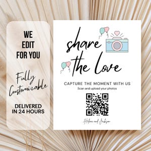 Partagez le signe de code QR de l'amour, signe de photo de mariage imprimable, capturez le signe de l'amour, signe de partage de photos scannable, capturez le signe de l'amour