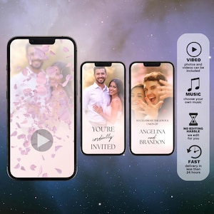 Invito video per matrimonio con fiori di ciliegio, invito per matrimonio con fiori di ciliegio, invito animato per matrimonio con RSVP e dettagli, petali di ciliegio