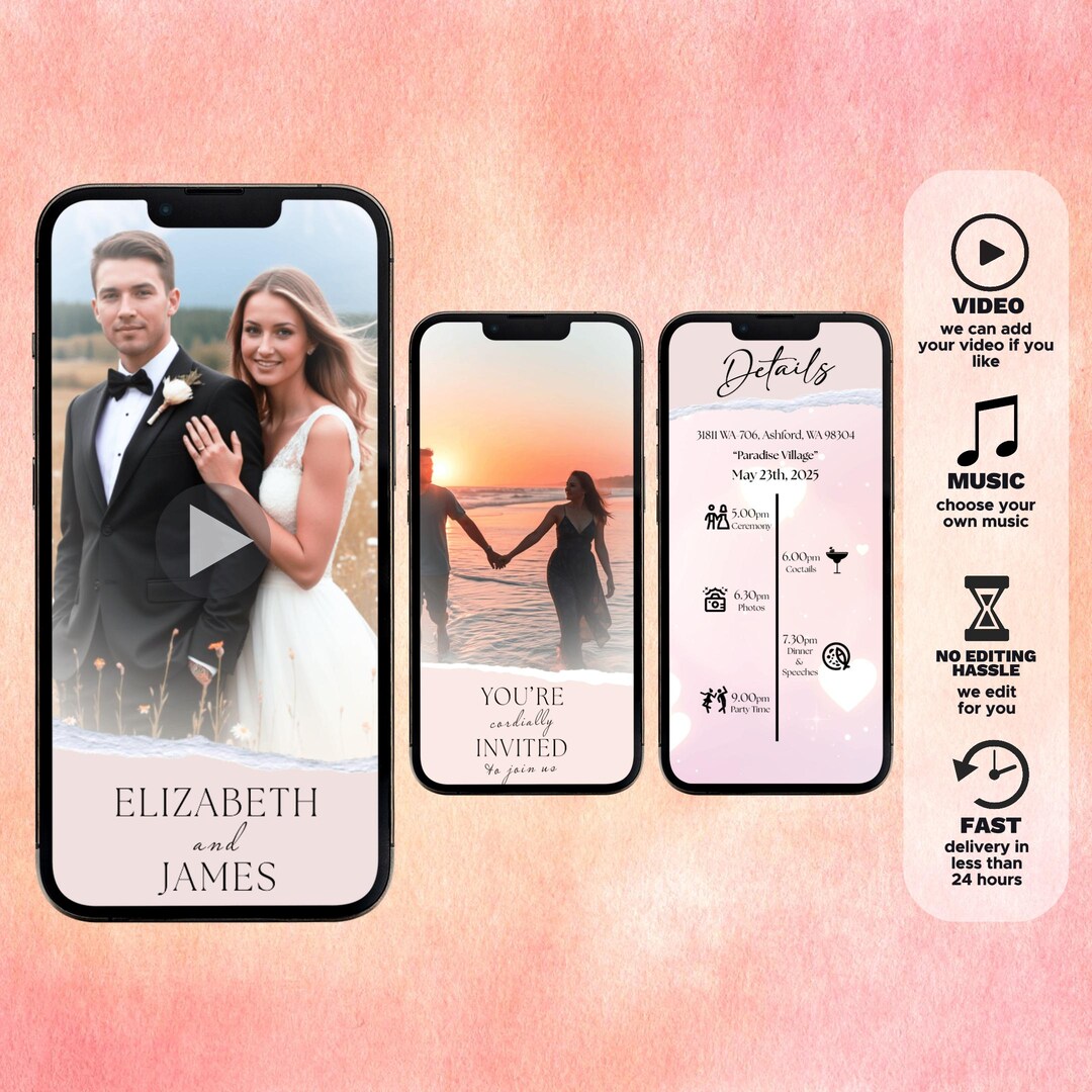 Video Invites Animated Wedding Video Invitation: Custom Music & Photos - Etsy