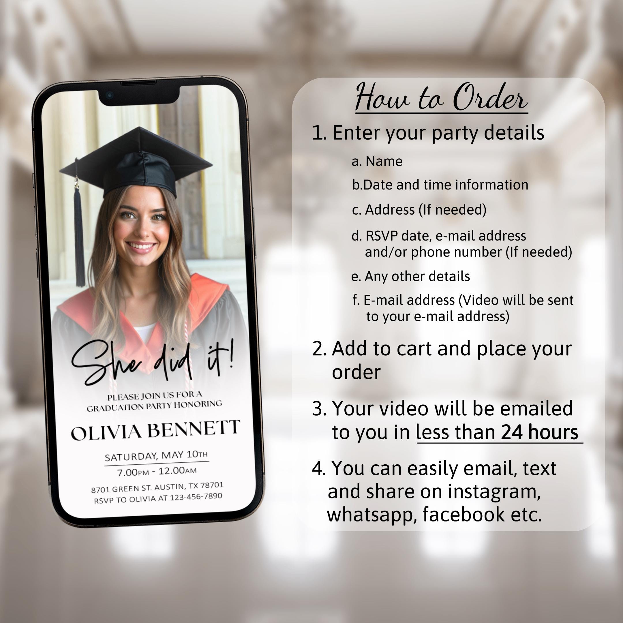 Digital Graduation Invitation, Animated Graduation Party Invite, Modern ...