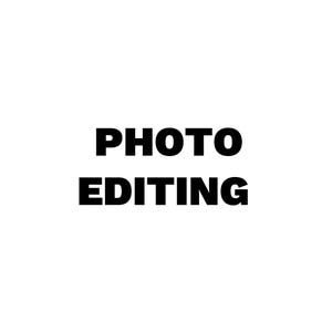 May include: Text graphic with the words "PHOTO EDITING" in black against a white background.