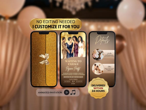 Waiting to Exhale Pajama Party Invitation, Elegant Gold Animated Evite