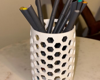 Geometric Pencil Cup | Pen Holder | Honeycomb Pattern