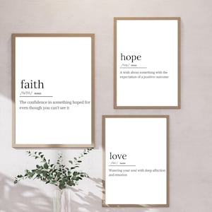 Faith Hope Love Wall Art, Set of 3 Printable Art, Christian Wall Decor, Farmhouse Christian Decor, Bedroom Wall Decor
