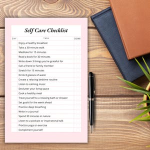Daily Self Care Checklist, Self-Care Plan, Daily Wellbeing Tracker