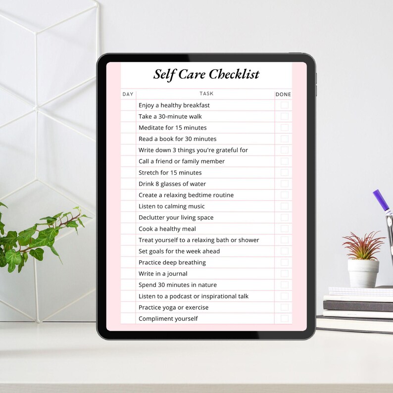 Inspirational Checklist Daily Self Care Checklist, Self-care Plan, Daily Wellbeing Tracker - Etsy