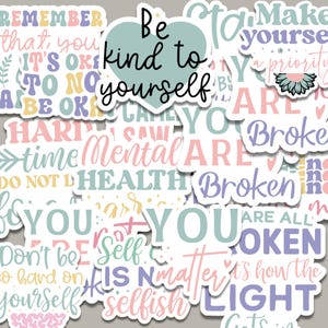 Mental Health Stickers, Mental Health Sticker Pack, Waterproof Sticker Bundle, Die Cut Stickers, Pastel Stickers, Sticker Pack