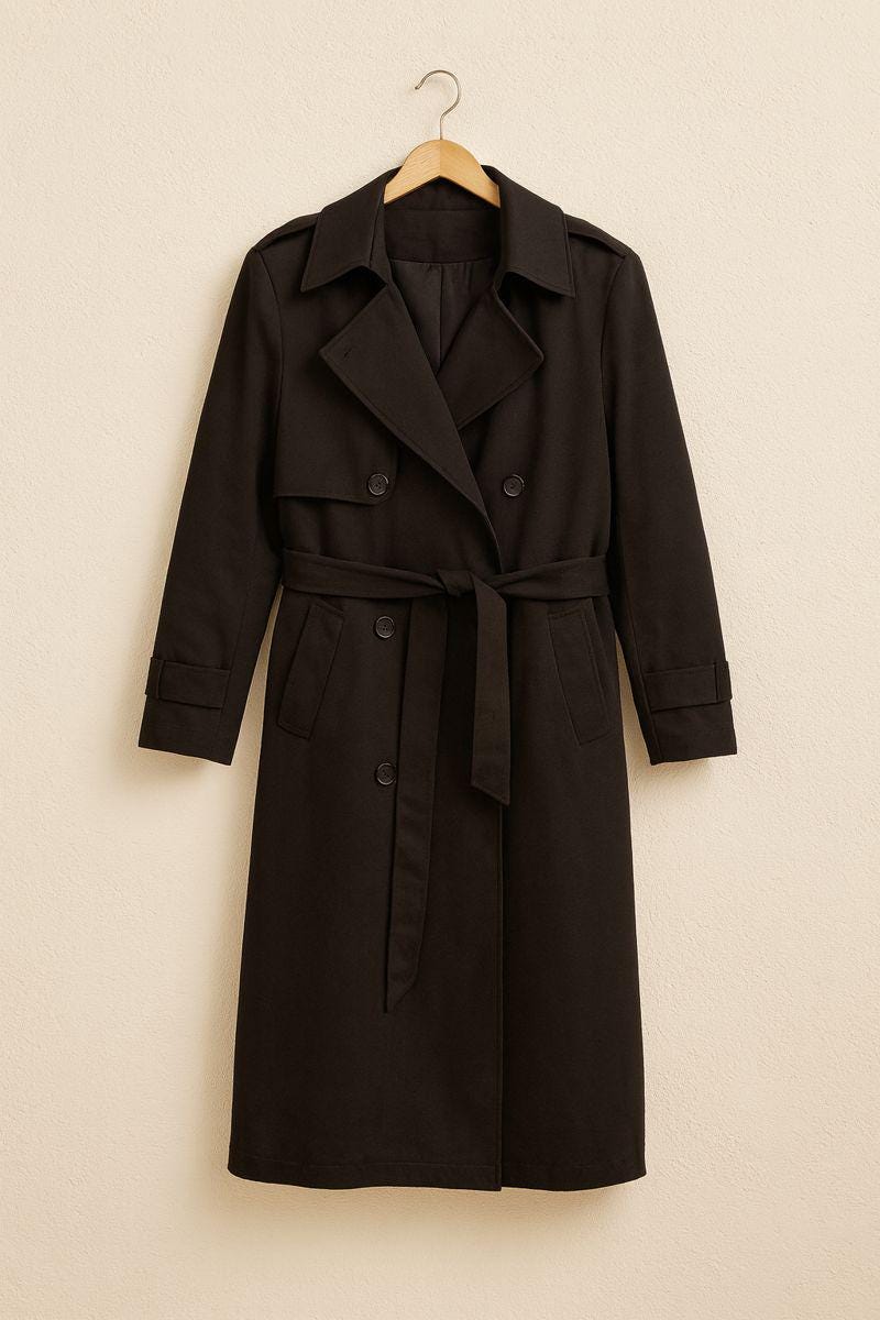Oversized Trench Coat Black- 80s Vintage Unisex Style, Shoulder