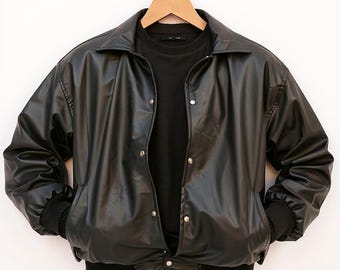 Vintage Style Faux Leather Bomber Jacket: Unisex Aviator Flight Coat