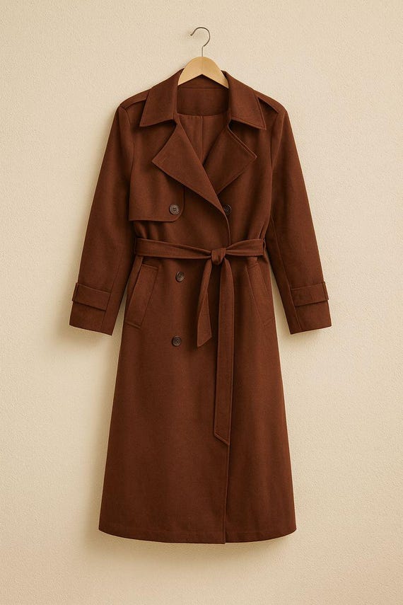 Oversized Trench Coat Brown Unisex - 80s Vintage Style, Shoulder