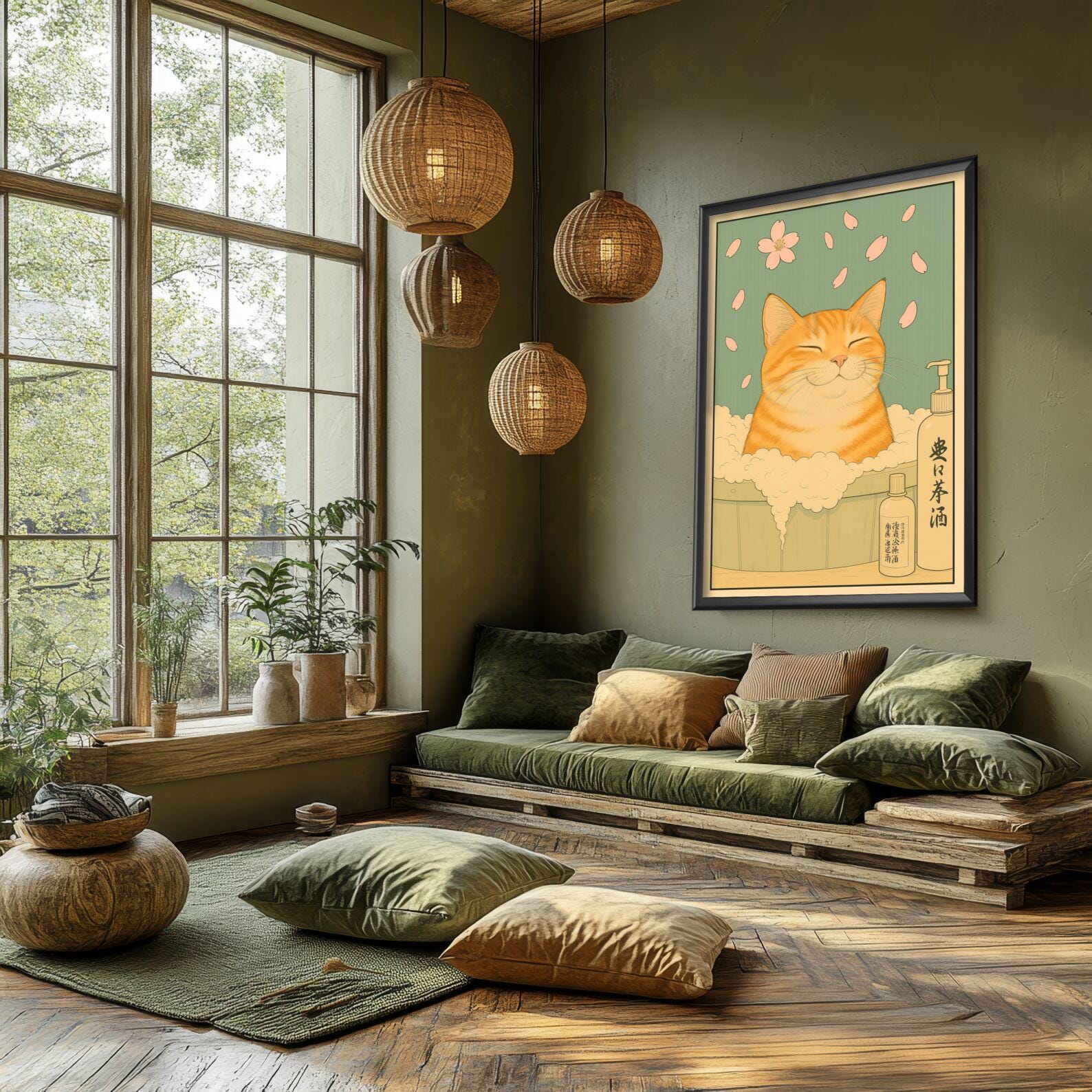 Funny Japanese Animal Tabby Cat Wall Art — Cute Ukiyo-e Style Print for ...