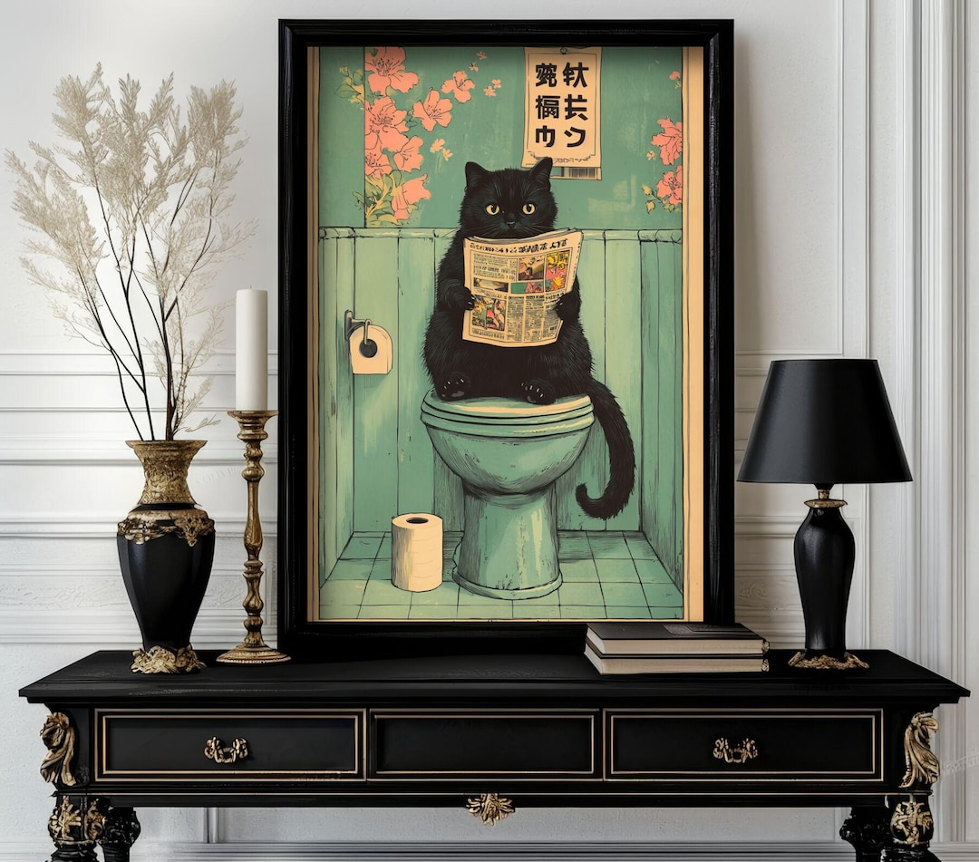 Funny Japanese Animal Cat Wall Art — Cute Ukiyo-e Style Print for ...