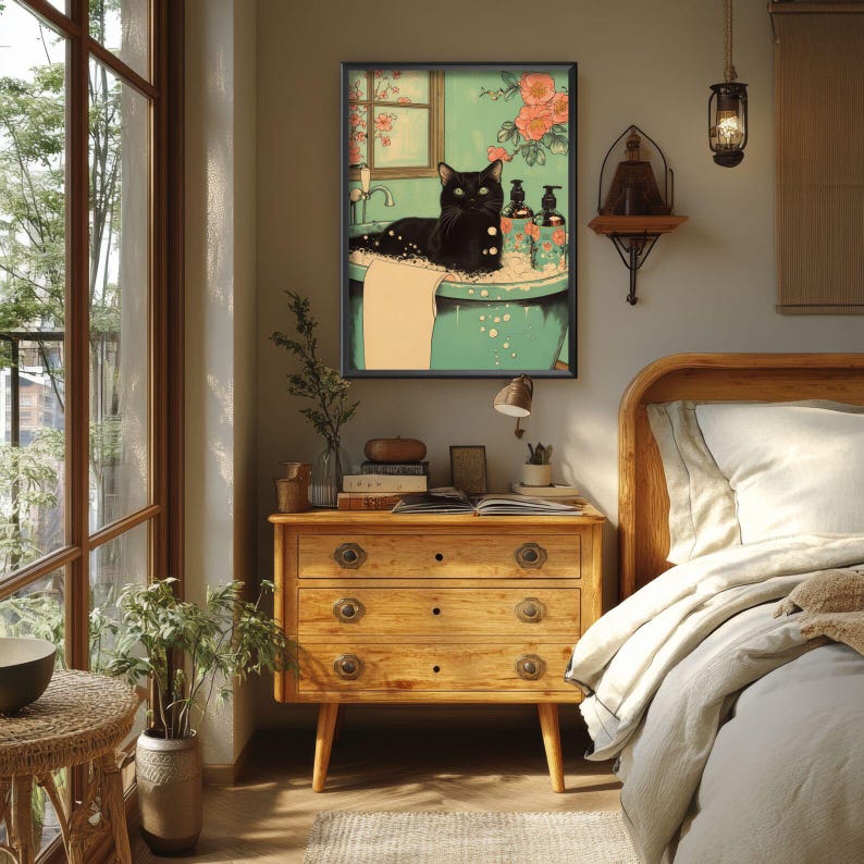 Funny Japanese Animal Cat Wall Art — Cute Ukiyo-e Style Print for ...