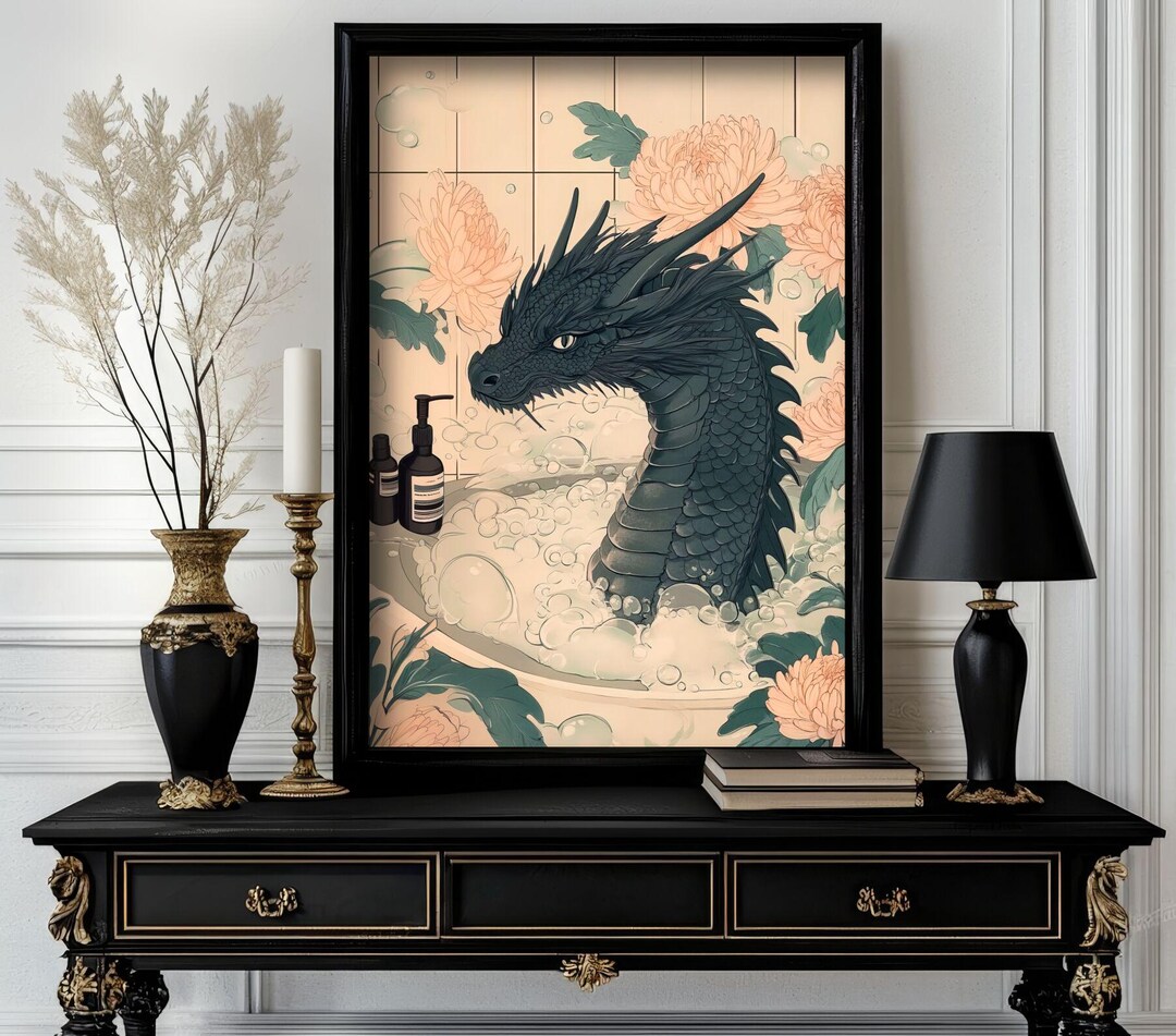 Funny Japanese Animal Dragon Wall Art — Cute Ukiyo-e Style Print for ...