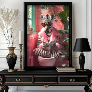 Funny animals Print, Funny Zebra Bathroom Wall Art Decor, Toilet Humor, Bathroom animals Wall Art, Toilet Poster (1)