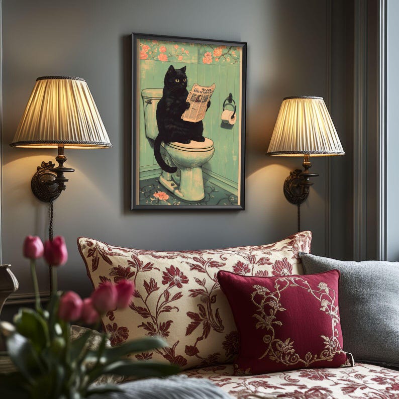 Funny Japanese Animal Cat Wall Art — Cute Ukiyo-e Style Print for ...