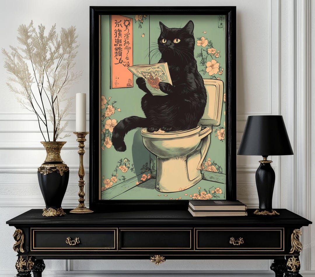 Funny Japanese Animal Cat Wall Art — Cute Ukiyo-e Style Print for ...