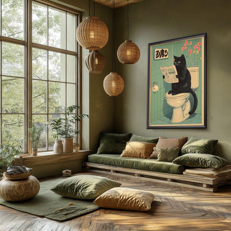Funny Japanese Animal Cat Wall Art — Cute Ukiyo-e Style Print for ...