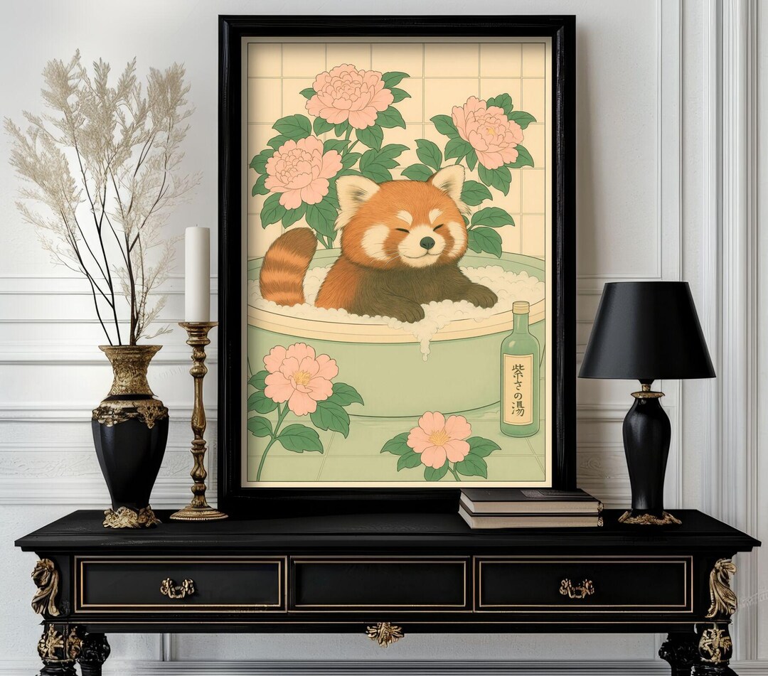 Funny Japanese Animal Red Panda Wall Art — Cute Ukiyo-e Style Print for ...
