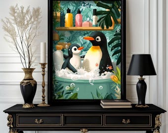 Funny animals Print, Funny Penguin Bathroom Wall Art Decor, Toilet Humor, Bathroom animals Wall Art, Toilet Poster (29)