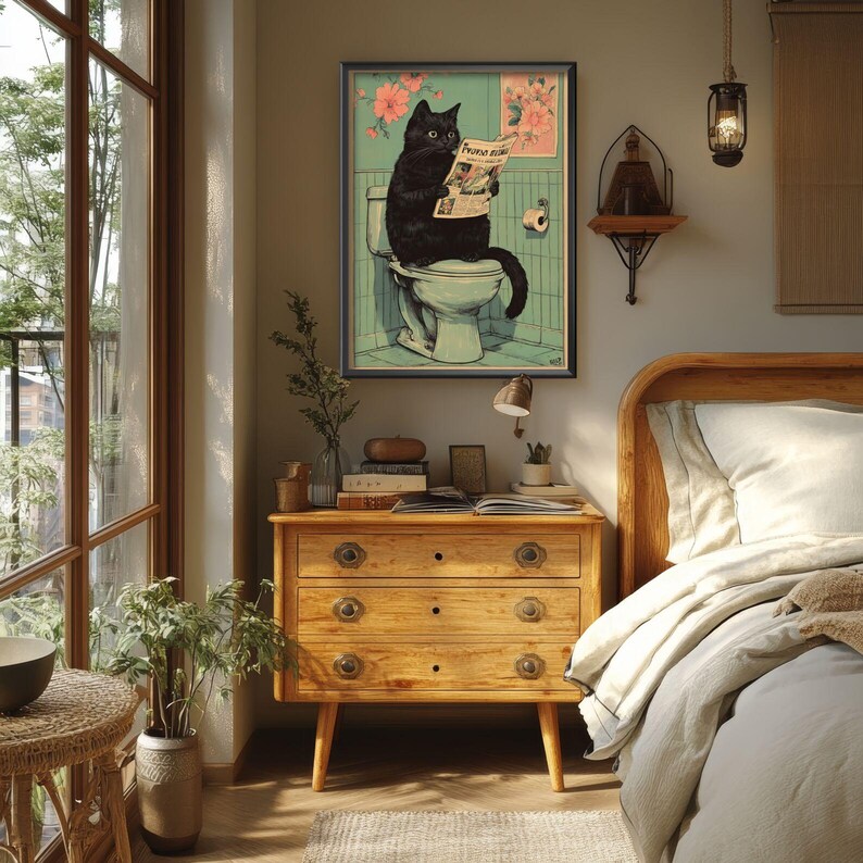 Funny Japanese Animal Cat Wall Art — Cute Ukiyo-e Style Print for ...