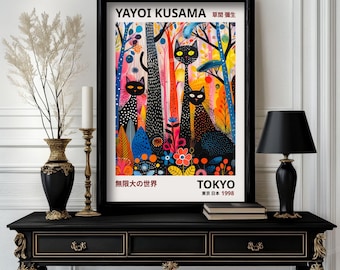 Yayoi Kusama Print Cat, Yayoi Kusama Exhibition Print, High quality poster, Yayoi Kusama Poster, Vintage Kusama Wall Art (k2_67)
