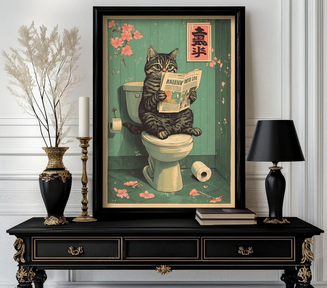 Funny Japanese Animal Cat Wall Art — Cute Ukiyo-e Style Print for ...