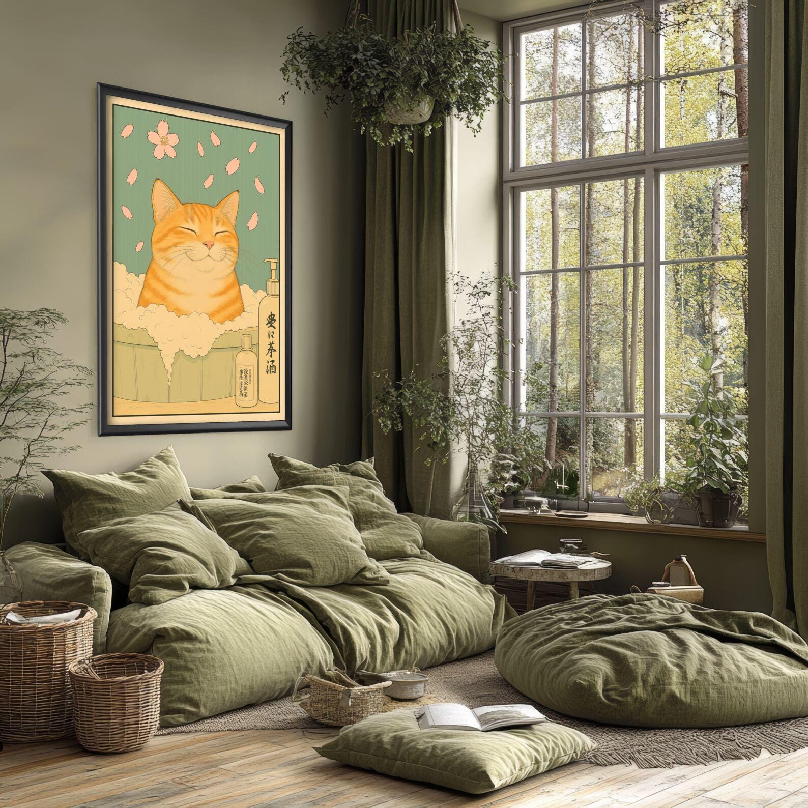 Funny Japanese Animal Tabby Cat Wall Art — Cute Ukiyo-e Style Print for ...