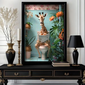 Funny animals Print, Funny Giraffe Bathroom Wall Art Decor, Toilet Humor, Bathroom animals Wall Art, Toilet Poster (23)