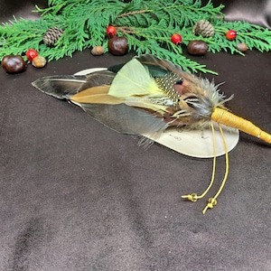Boho Feather Smudge Fan, Handcrafted Tribal • Wild-Gathered UK Feathers • Shamanic Ritual Décor • Natural Clearing Tool (rz_2)