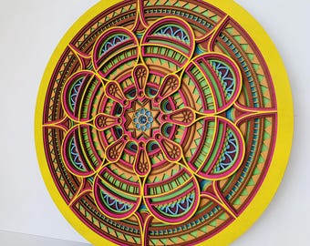Round MANDALA WOOD WALL Decor, Sacred Geometry Art, Living Room Handmade Wood Wall Art, Handcrafted Rustic Boho Home Accent, 3D Wall Art