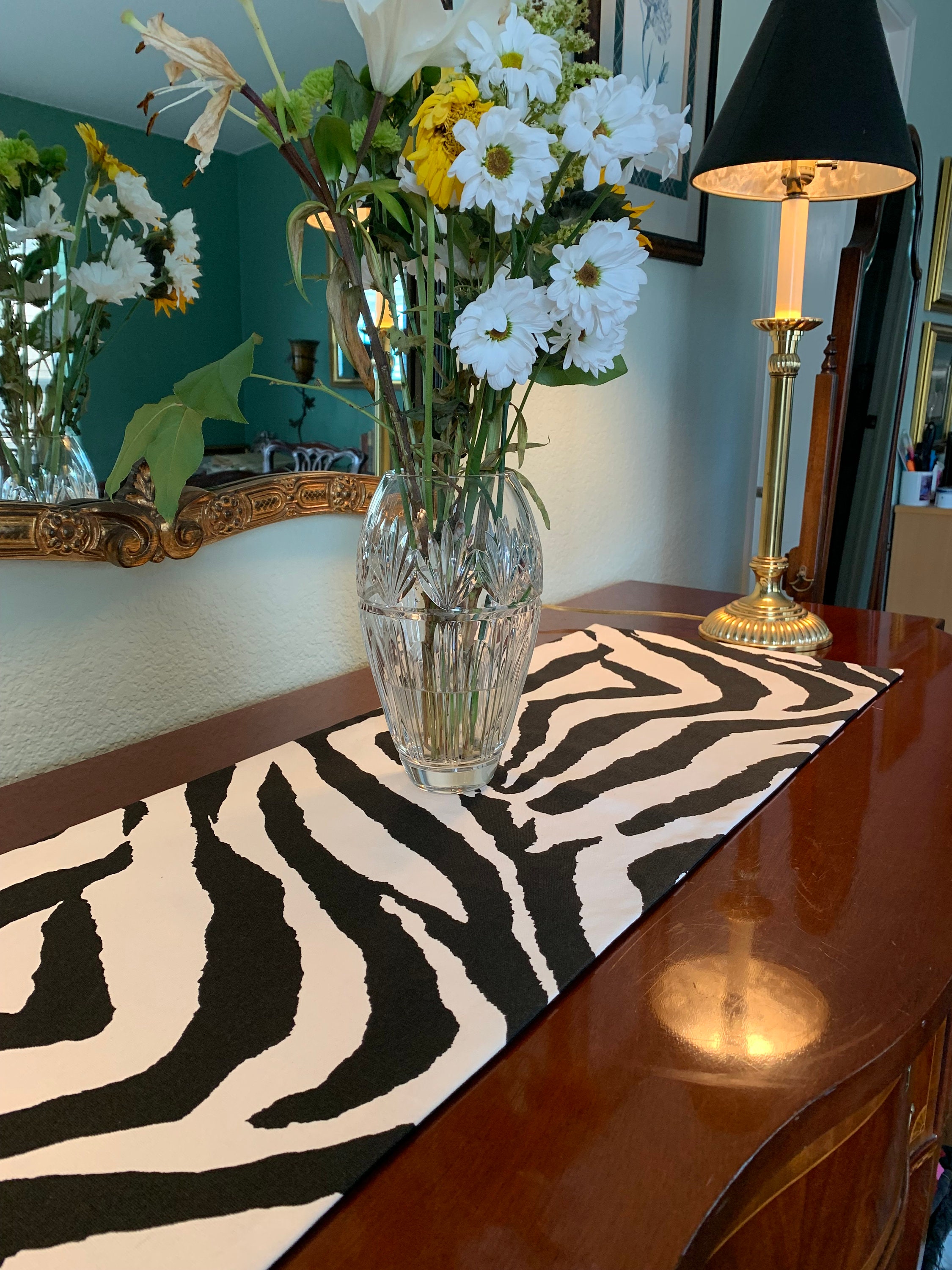 Handcrafted Zebra Print Table Runner: Black and White Cotton Duck - Etsy