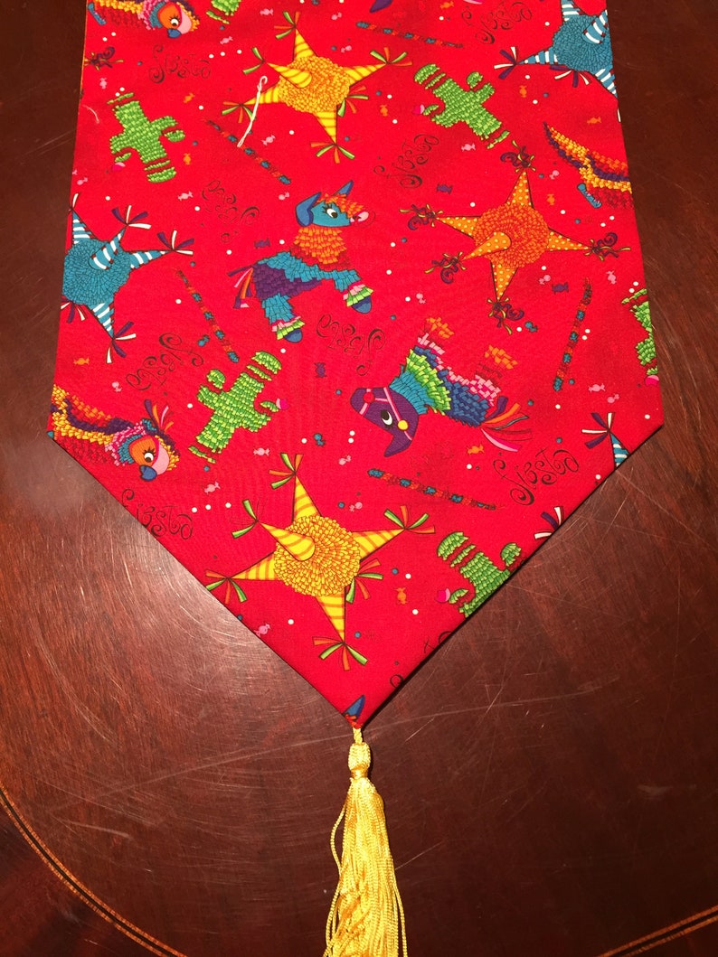 Parrots Red and Yellow Cotton Table Runner by ThemeRunners Burros Happy Birthday Party Cactus Cinco de Mayo Colorful Fiesta Pinatas