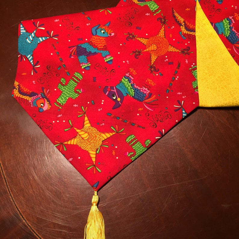 Parrots Red and Yellow Cotton Table Runner by ThemeRunners Burros Happy Birthday Party Cactus Cinco de Mayo Colorful Fiesta Pinatas