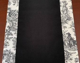 Waverly Rustic Black and White Toile Bordered Rectangle Table Runner,  French Country Home Decor, Shabby Chic by Themerunners